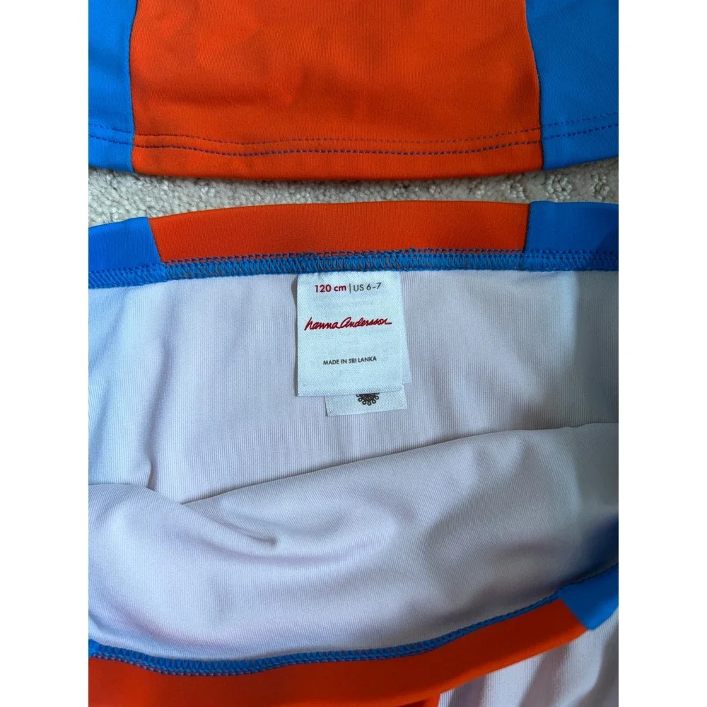 Hanna Andersson Girls Colorblock Two Piece Swimsuit Blue Orange 120 US 6-7